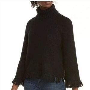 TORY BURCH Jennifer cropped fringe chunky turtleneck Sweater in black (XL) $295